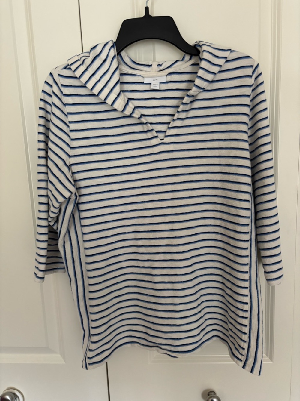 J. Jill Striped Nautical Coastal Striped Pullover Hoody Sz large petite.